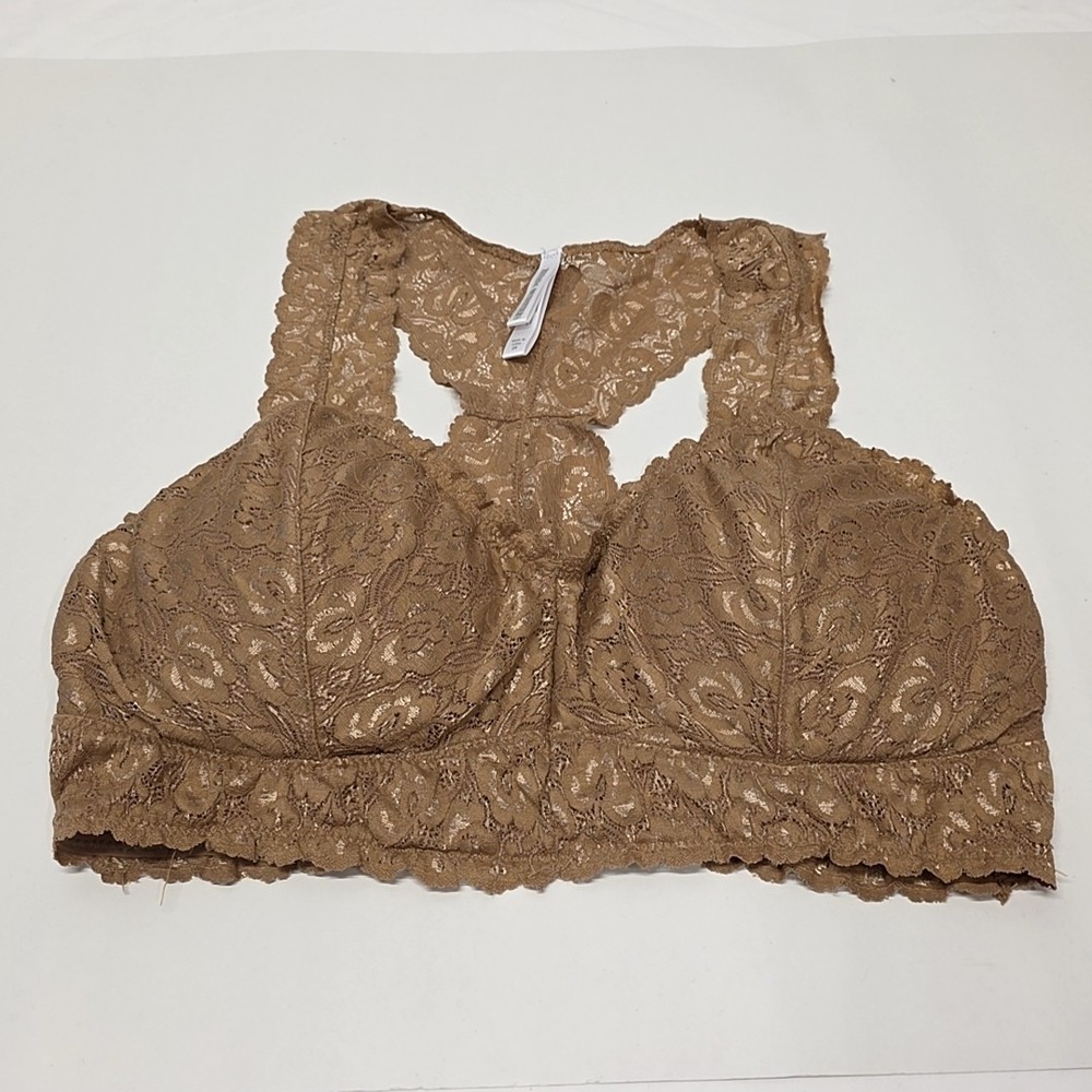 Zenana Outfitters Brown Floral Lace Racerback Bralette sz 2X Longline Wireless